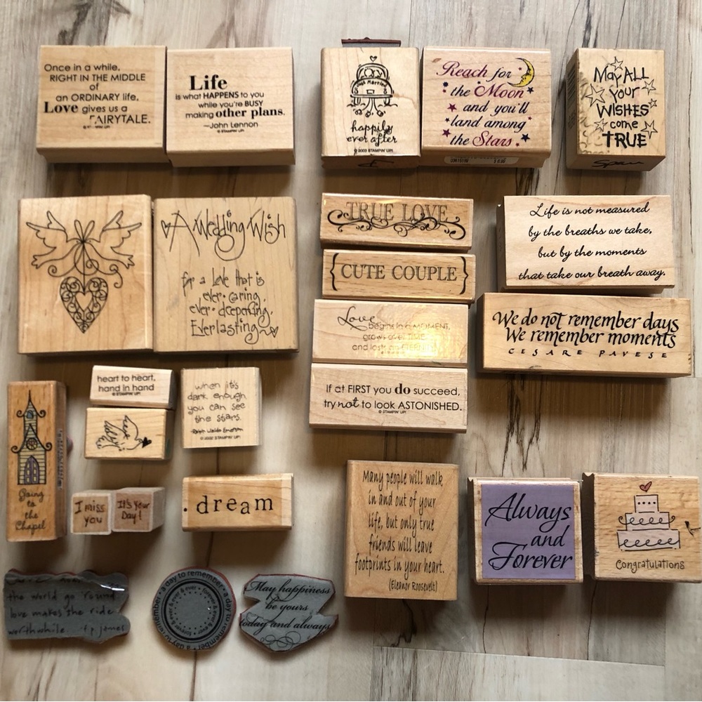 Lot 26 Wood Mounted Rubber Stamps Stampin Up Wedding Love Quotes Mixed Craft